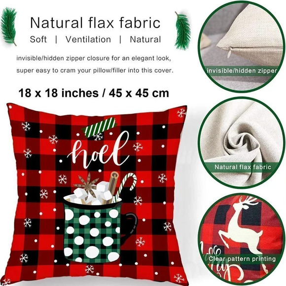 18x18 inch Christmas Decorations Tree  Reindeer Pillow Cushion Covers for Couch - Picture 3 of 9